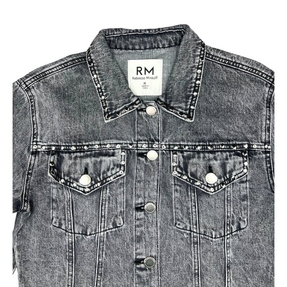 Rebecca Minkoff Womens Cropped Black Denim Jacket W/ Button Front Size Medium - Picture 7 of 14